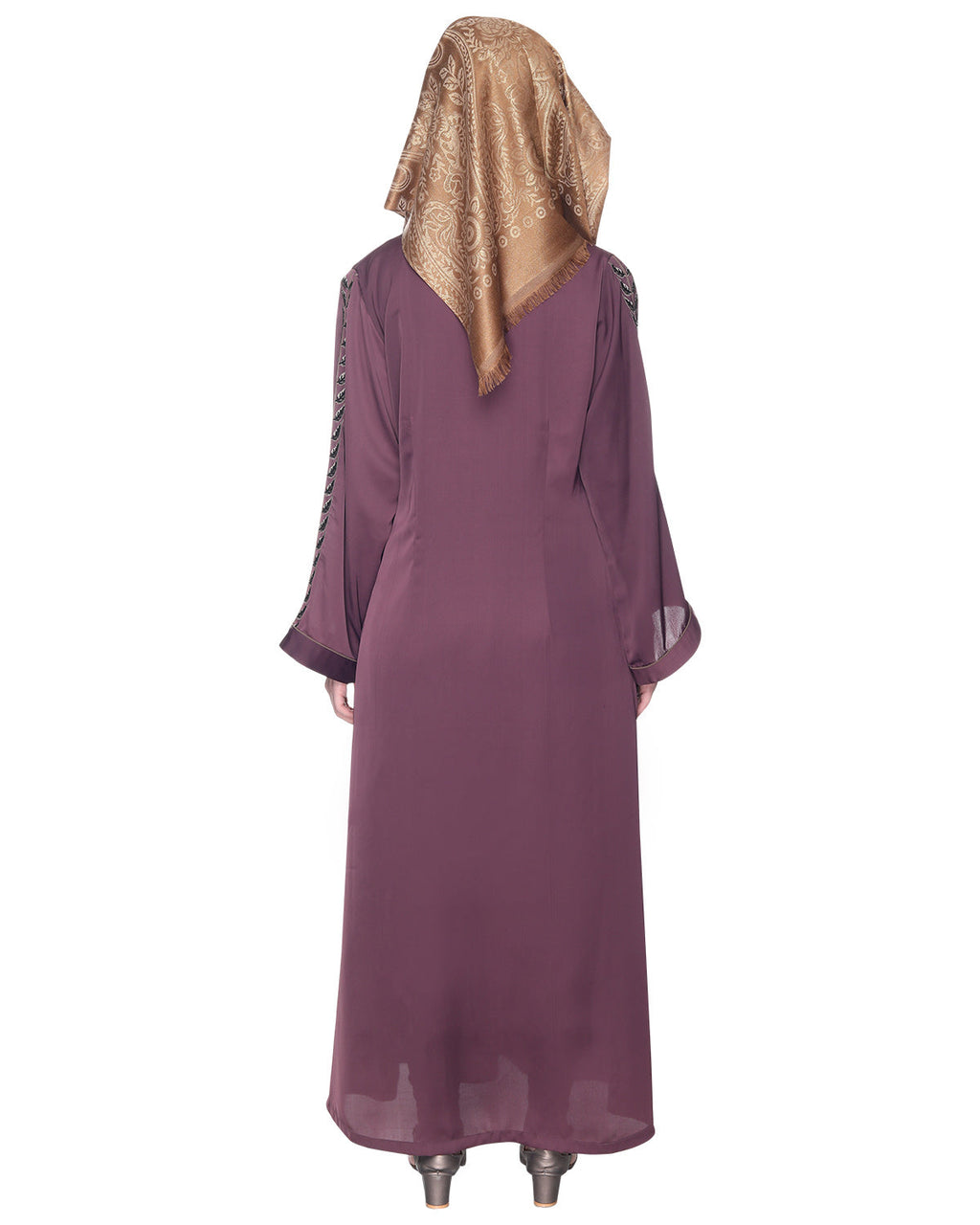 Formal Abaya With Gleaming Embroidered Sleeves Purple
