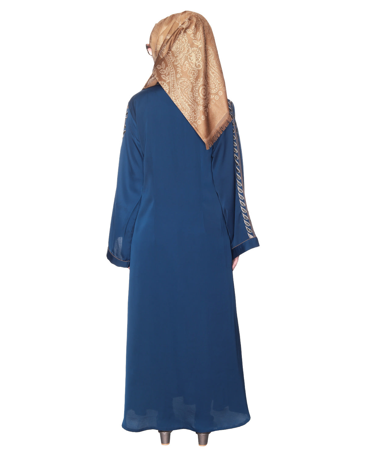 Formal Abaya With Gleaming Embroidered Sleeves Teal Blue