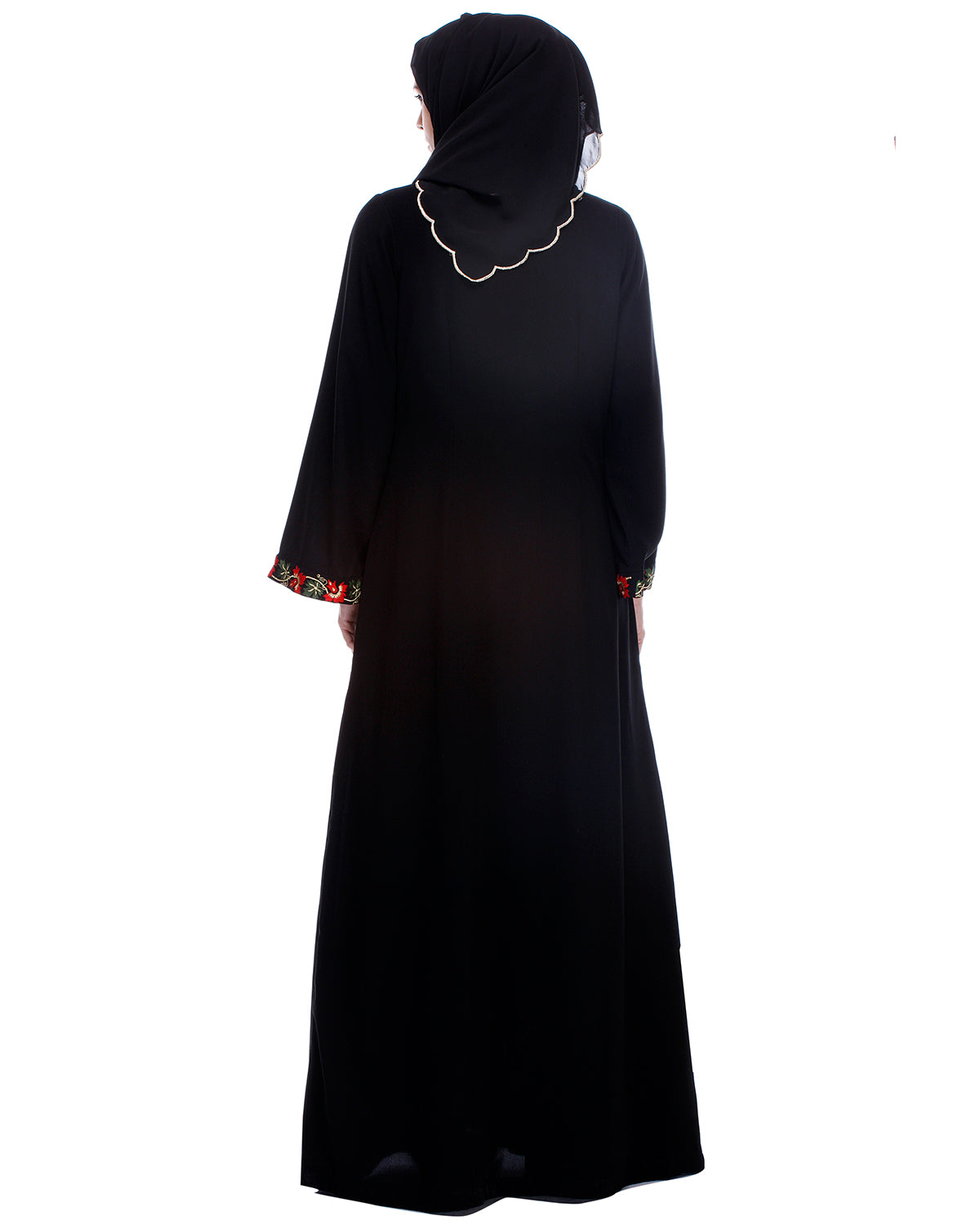 Black Abaya With Multi Coloured Thread Vertical Embroidery Black
