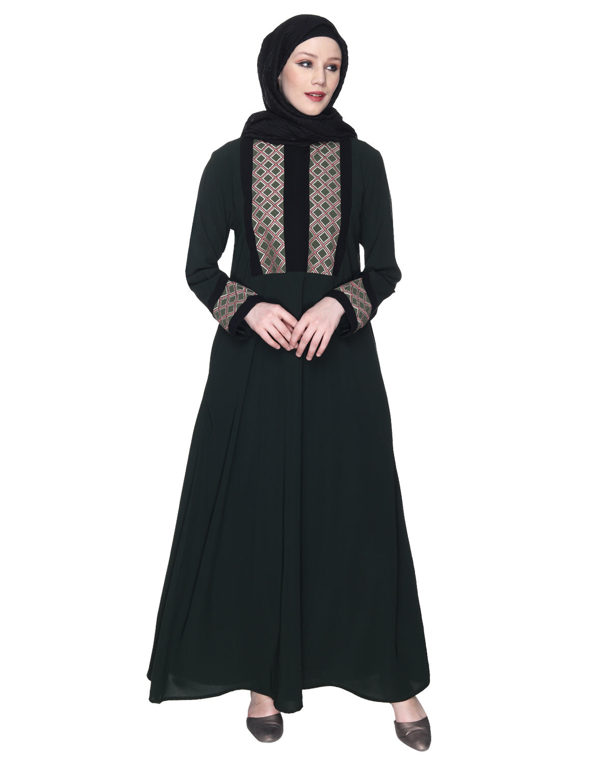 Magnificent Abaya With Gleaming Yolk And Sleeves OLIVE GREEN