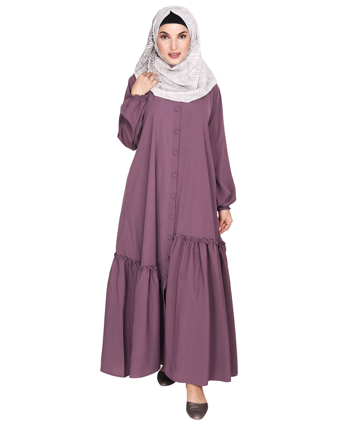 Chic Spiral Abaya With Frills Light Purple