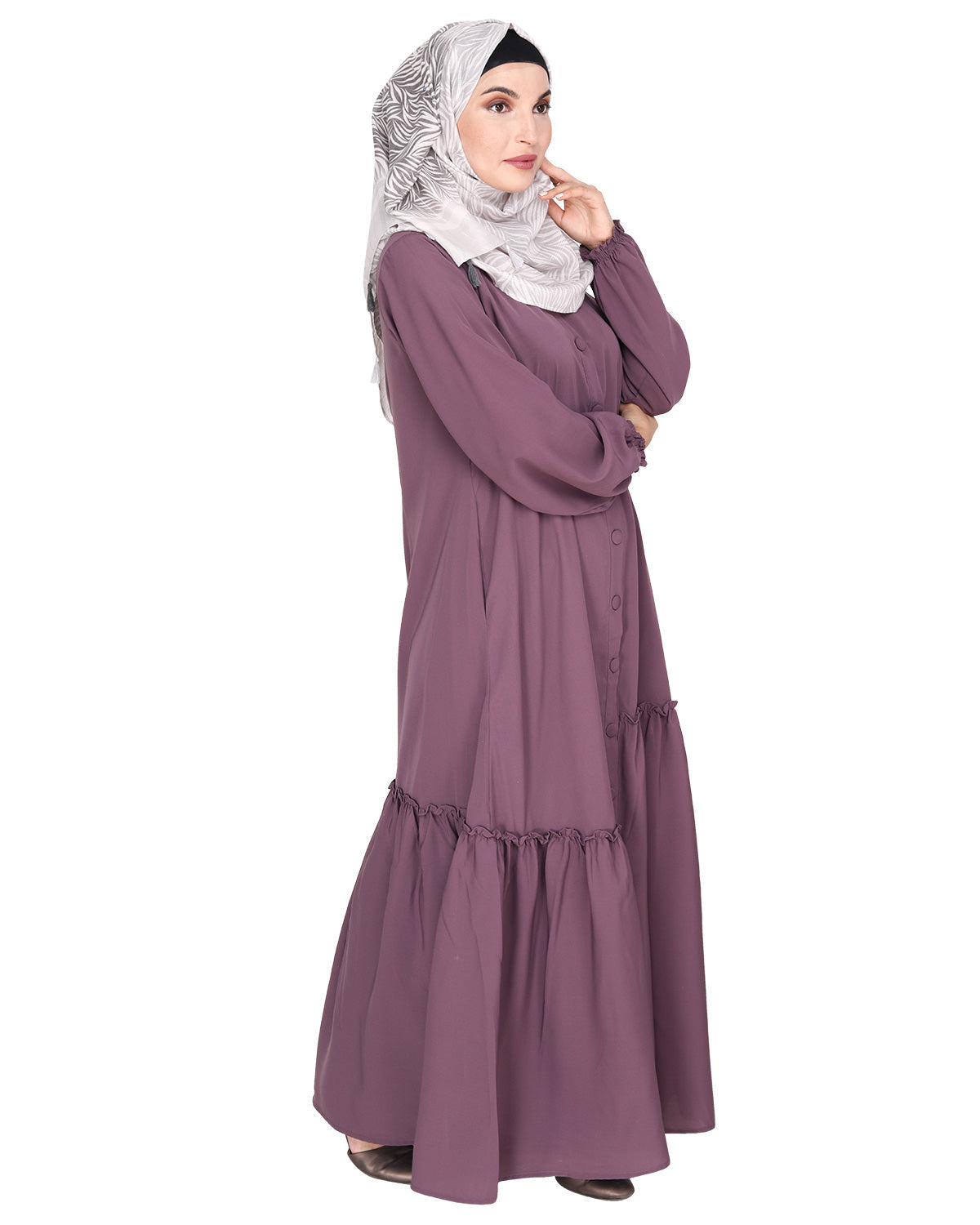 Chic Spiral Abaya With Frills Light Purple