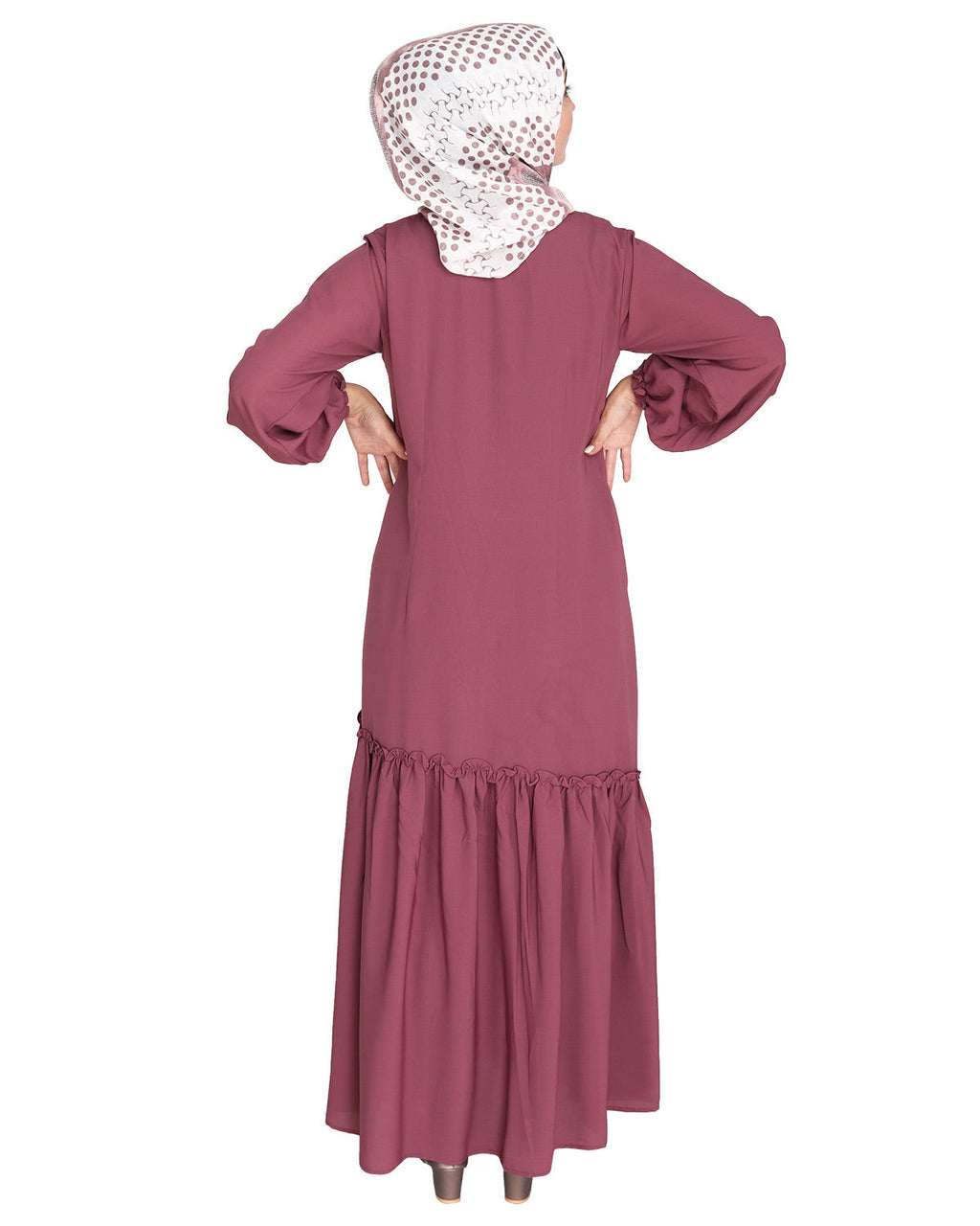 Chic Spiral Abaya With Frills Onion Pink
