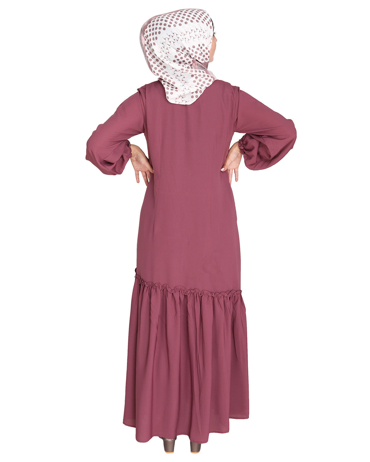 Chic Spiral Abaya With Frills Onion Pink