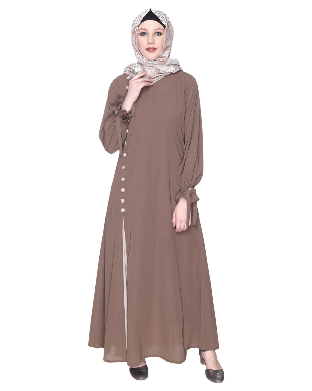 Sleek Looking Slit Style Abaya Light Brown