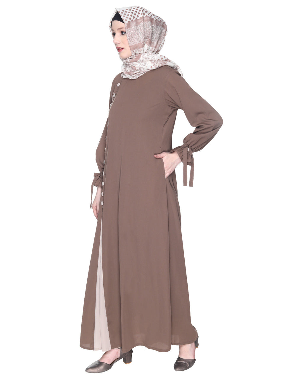 Sleek Looking Slit Style Abaya Light Brown