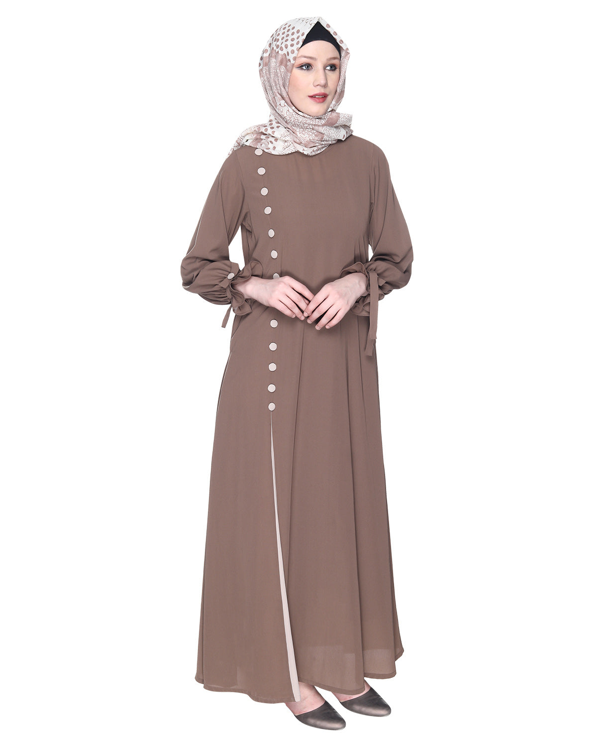 Sleek Looking Slit Style Abaya Light Brown