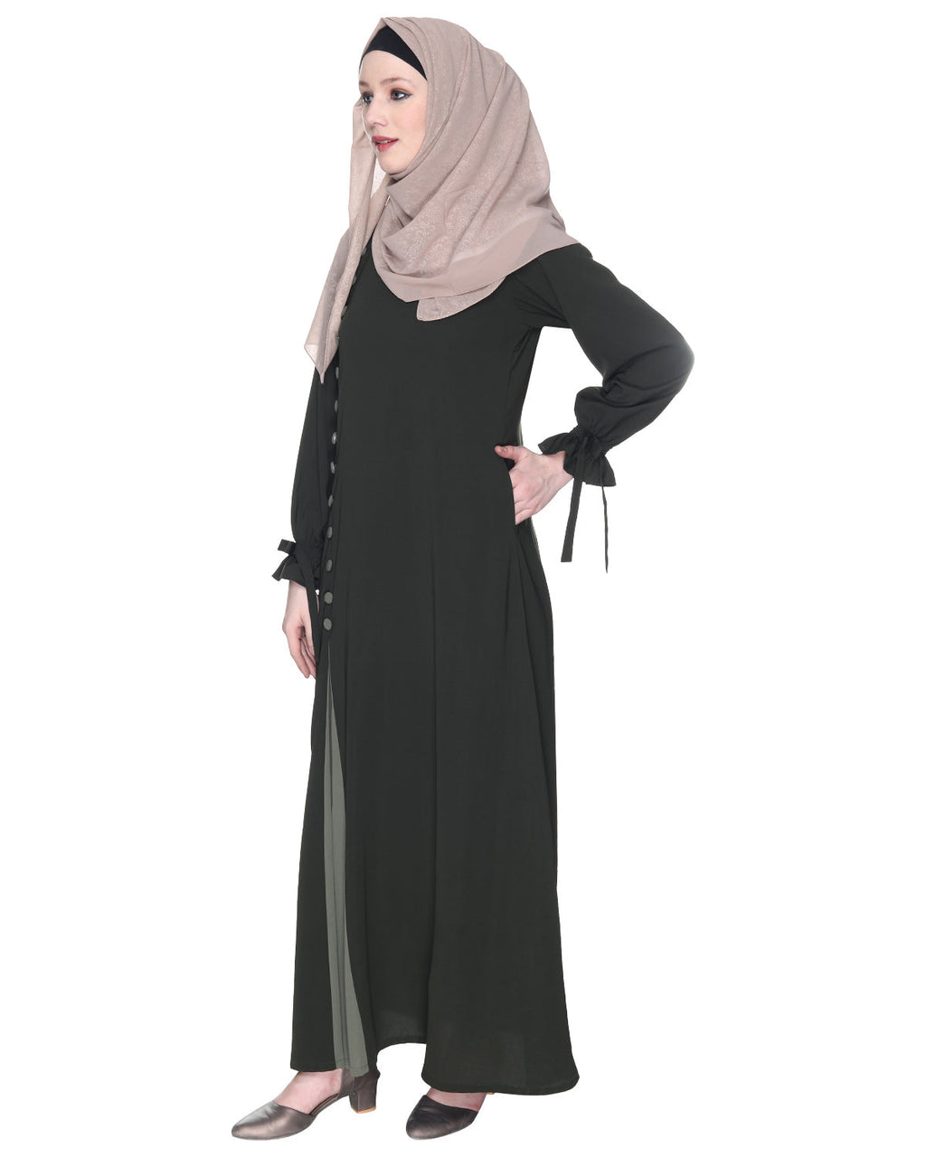 Sleek Looking Slit Style Abaya Olive Dead Mint