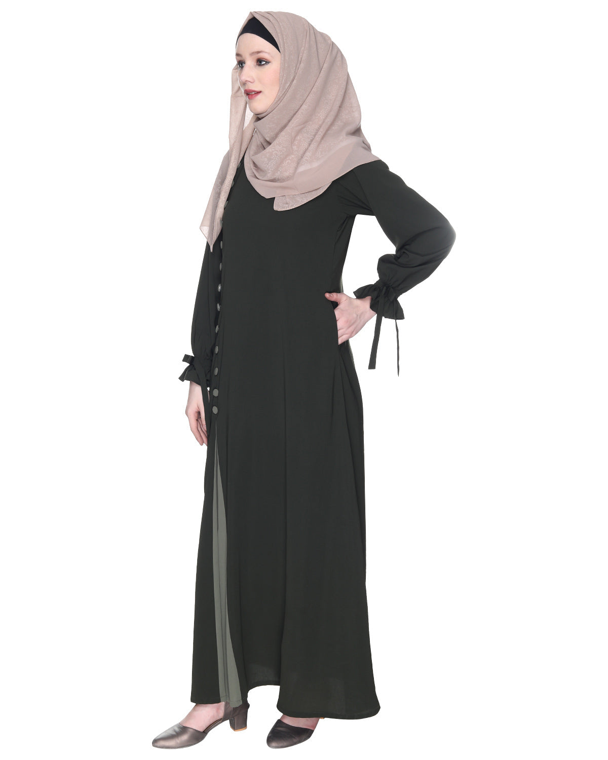 Sleek Looking Slit Style Abaya Olive Dead Mint