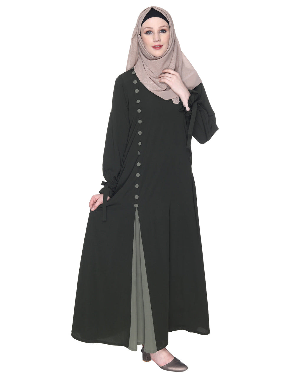 Sleek Looking Slit Style Abaya Olive Dead Mint