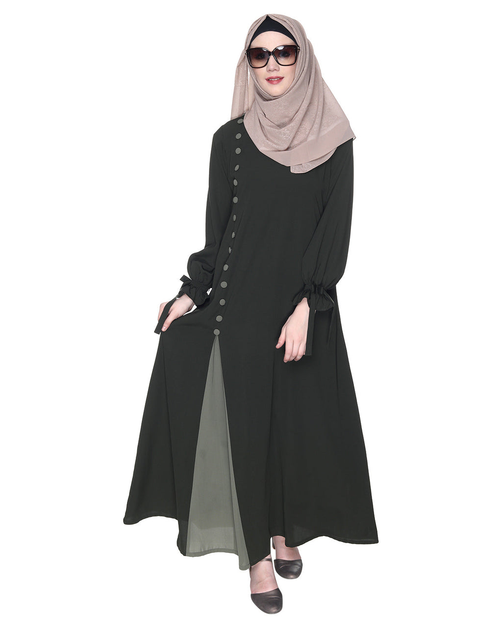 Sleek Looking Slit Style Abaya Olive Dead Mint