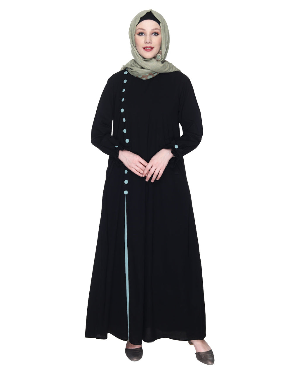 Sleek Looking Slit Style Abaya Sage Green