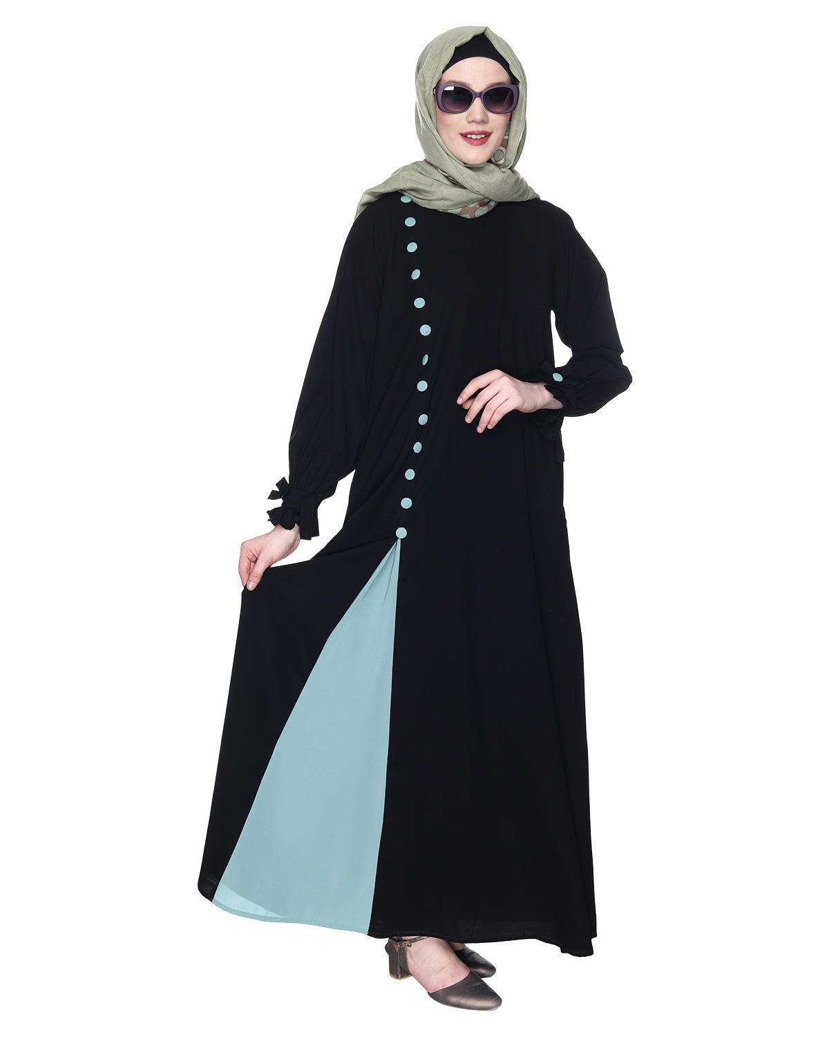 Sleek Looking Slit Style Abaya Sage Green