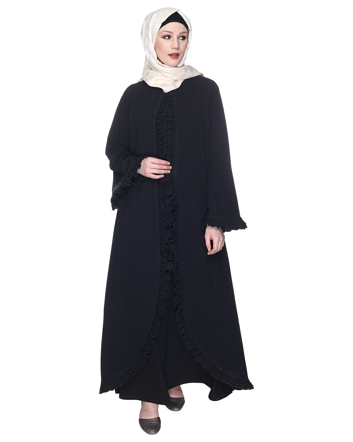 Dapper Deep Jacket Syle Frill Abaya Black