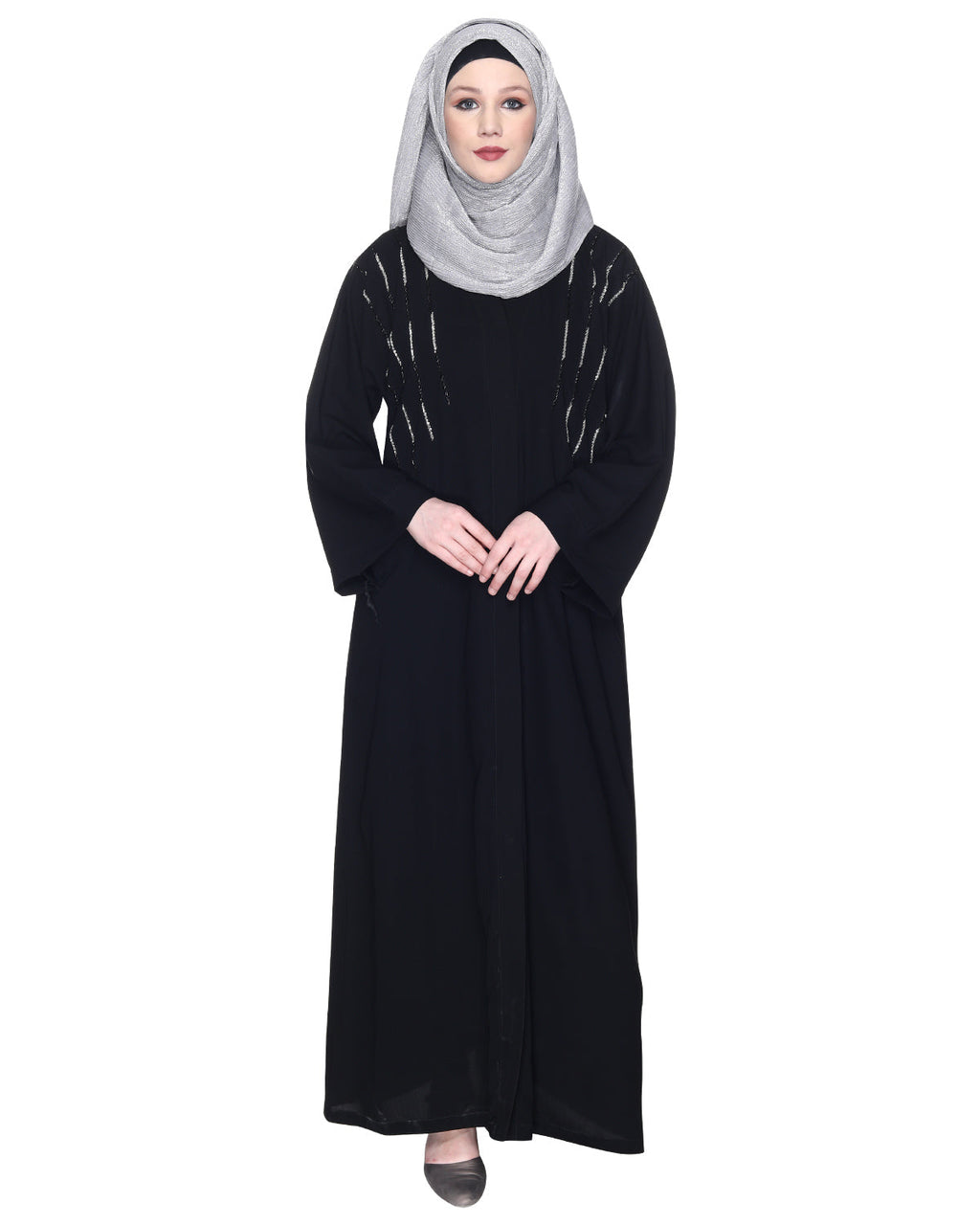Spell-Binding Four Line Hand Embroidered Abaya Black XS