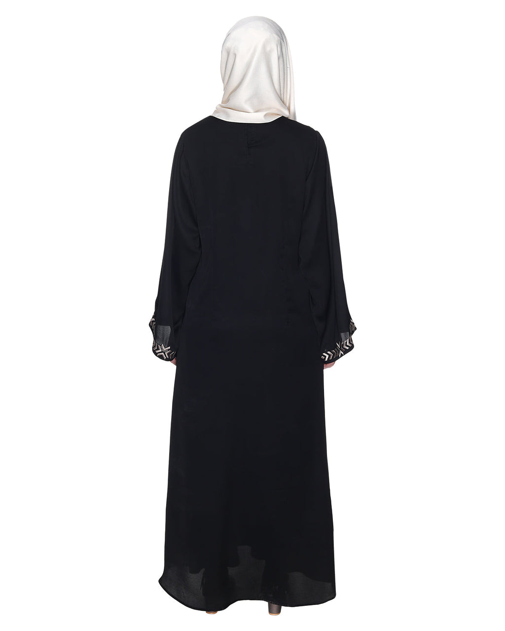Front Closed Abaya With Angular Embroidery Design Black