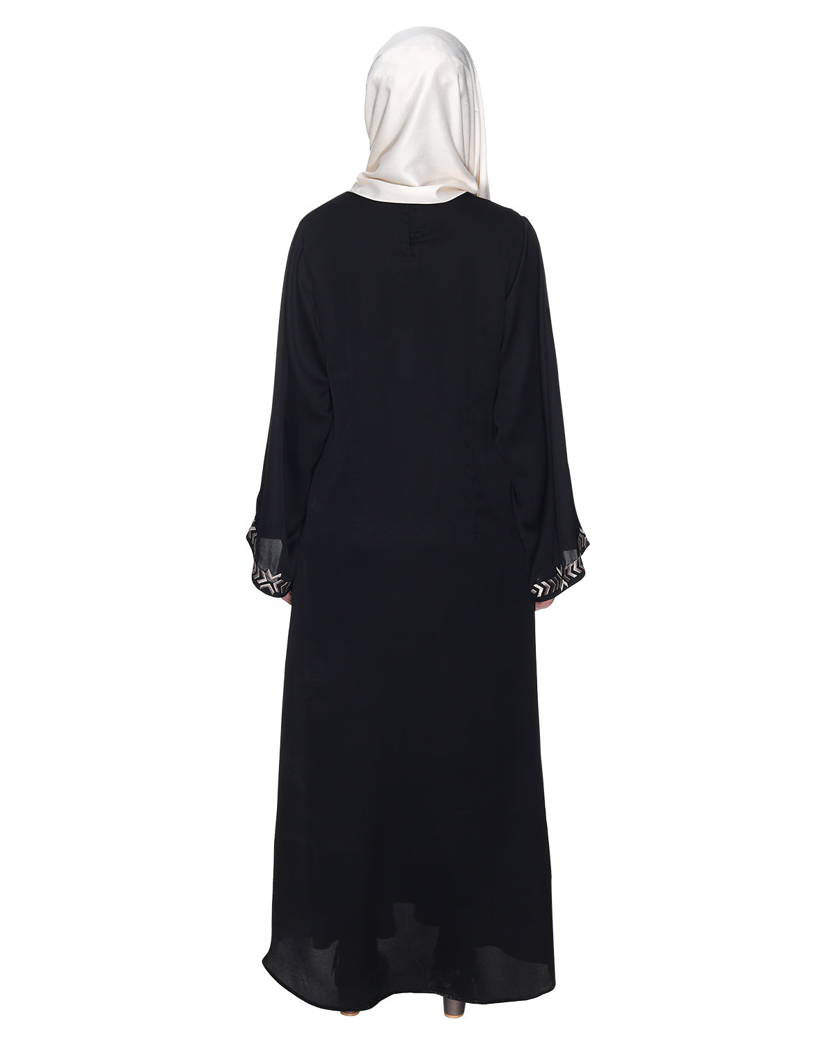 Front Closed Abaya With Angular Embroidery Design Black