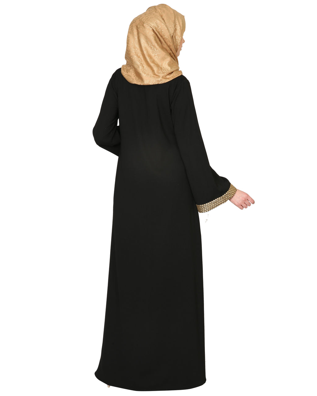 Black Abaya With Gold Sequins Trimming Black