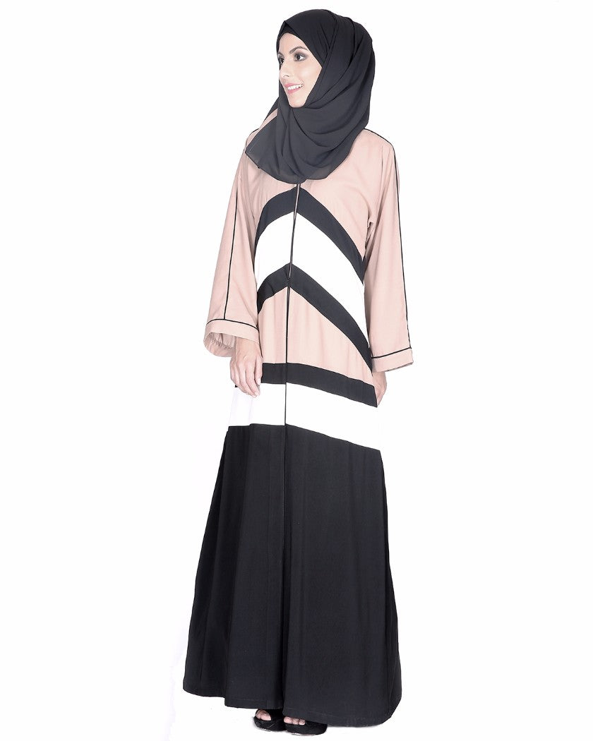 Black,White And Beige Abaya Black