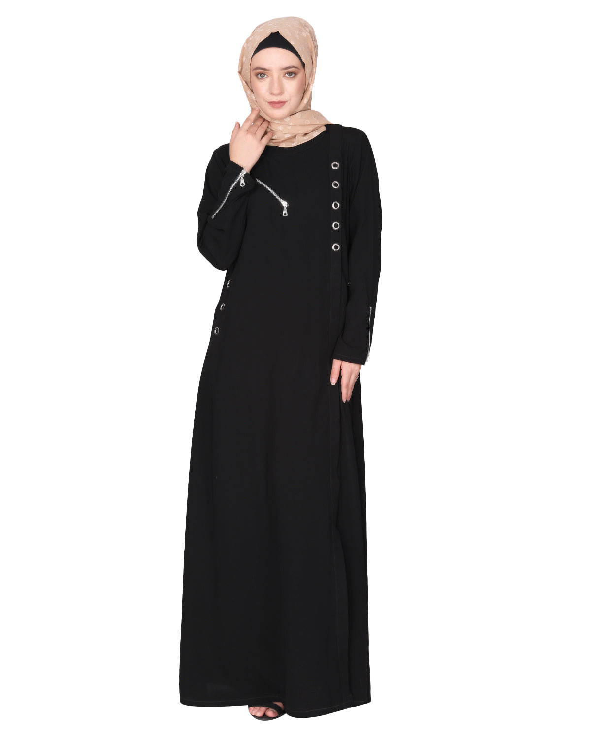 Youthful Riveted formal front open Abaya Black