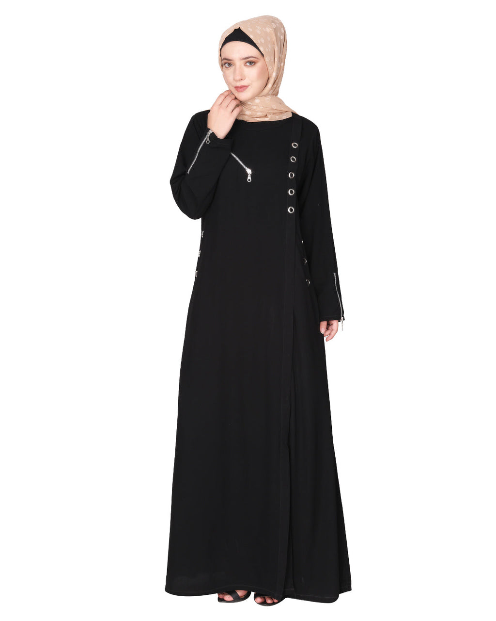 Youthful Riveted formal front open Abaya Black