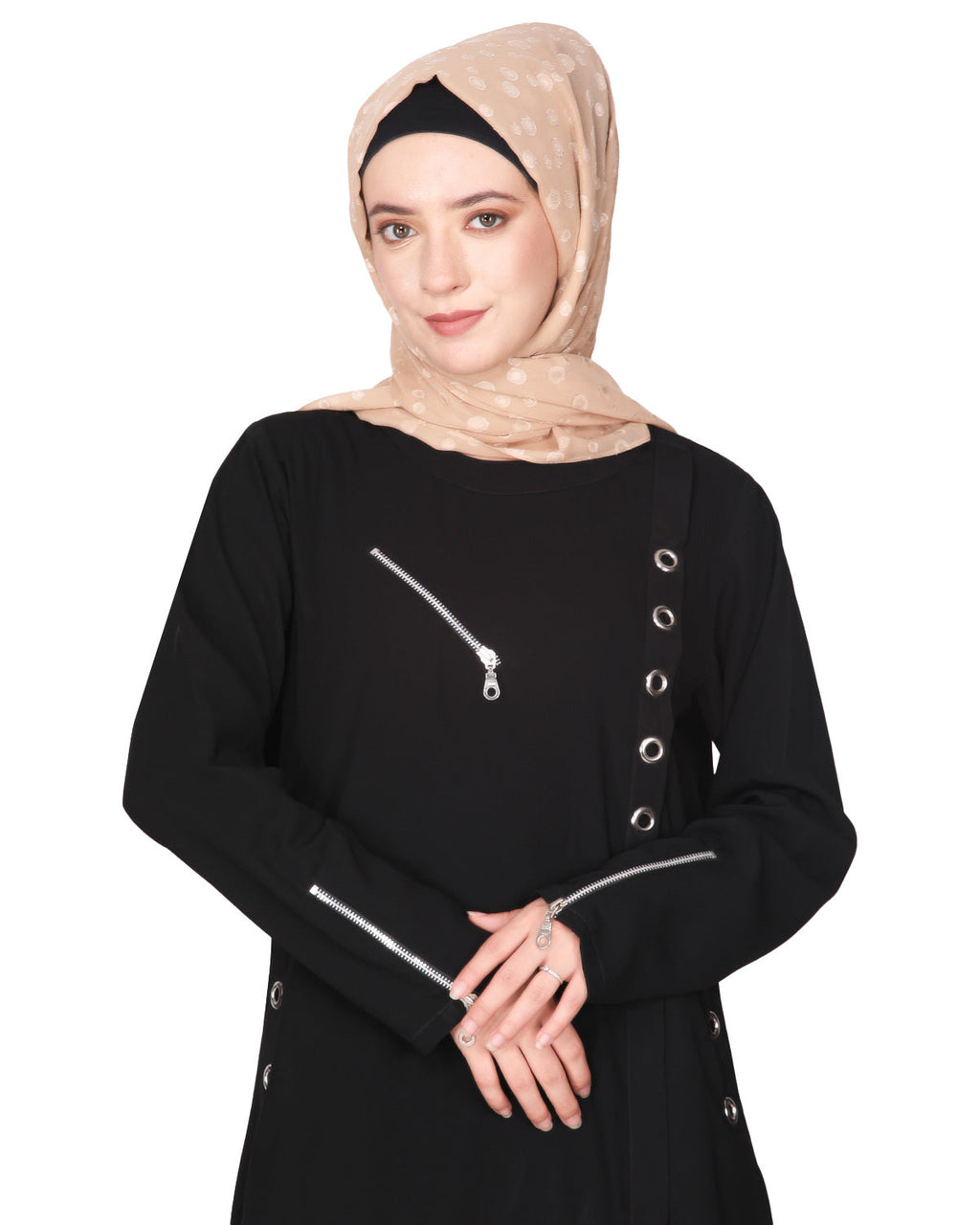 Youthful Riveted formal front open Abaya Black