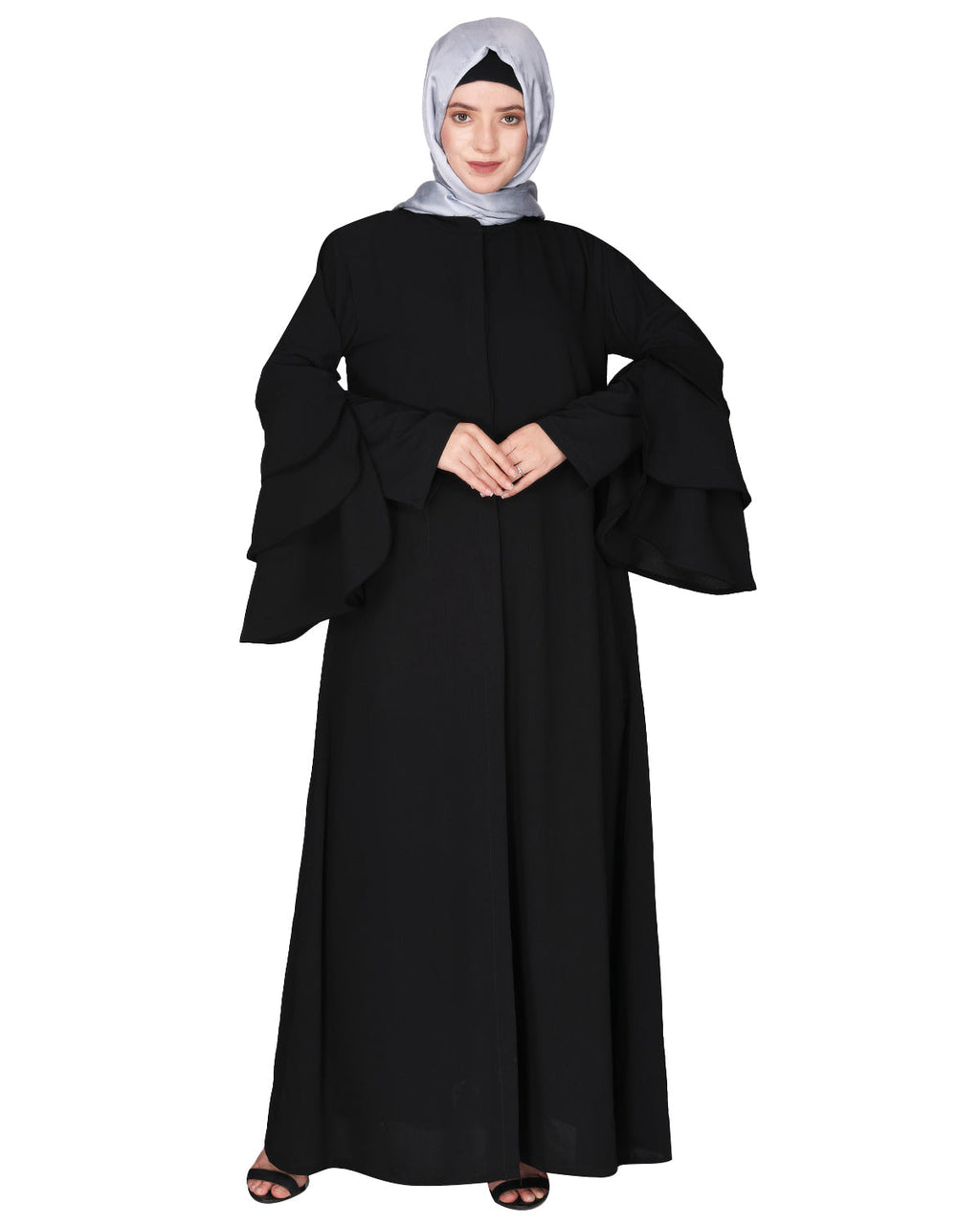 Stylish frill sleeves front open Abaya