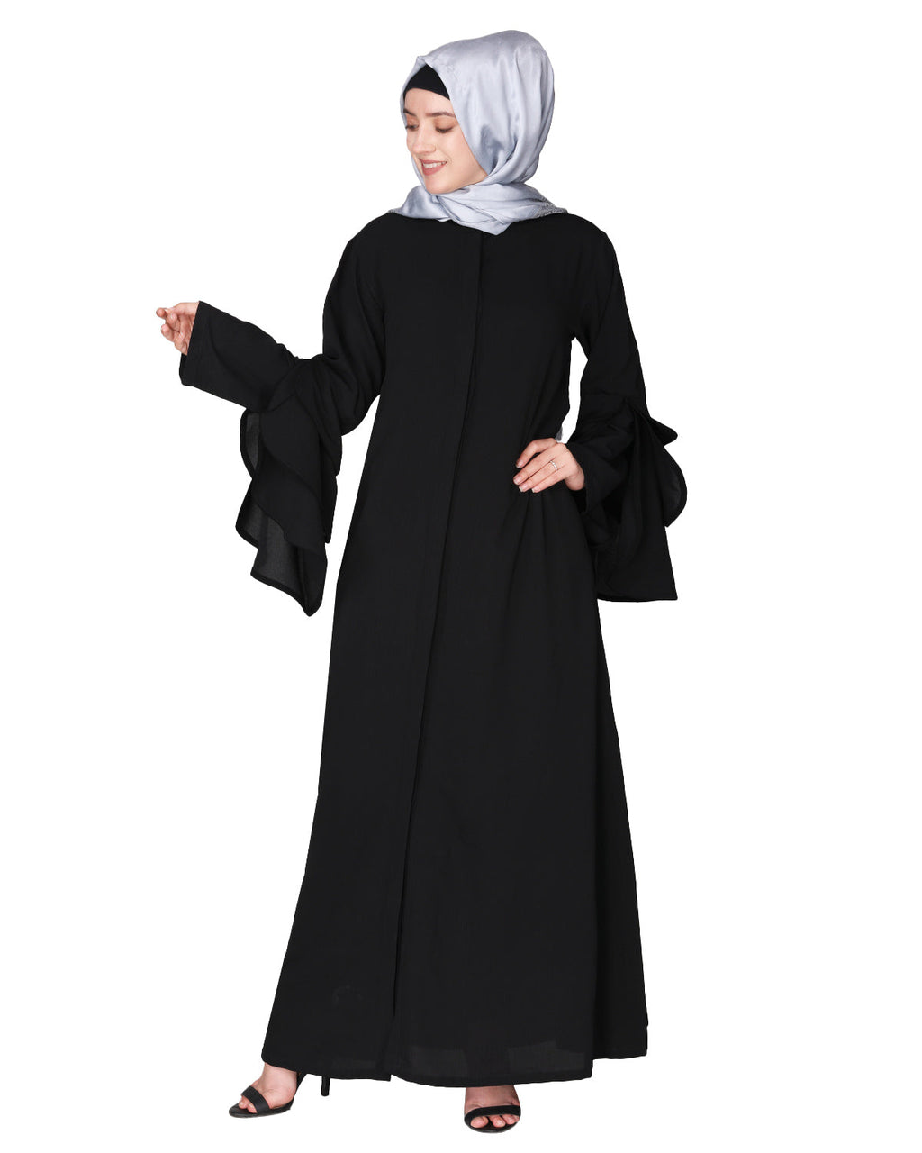 Stylish frill sleeves front open Abaya