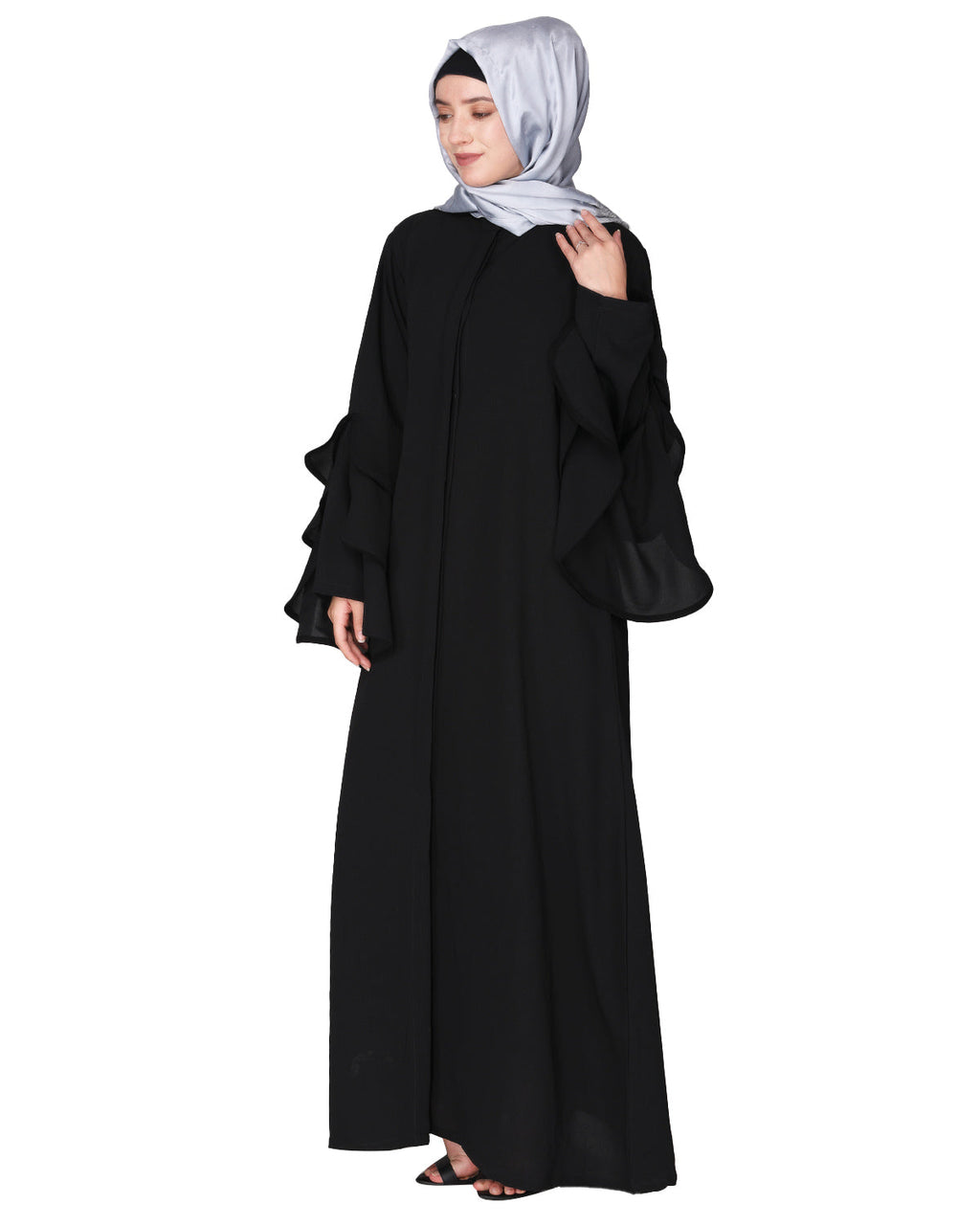 Stylish frill sleeves front open Abaya