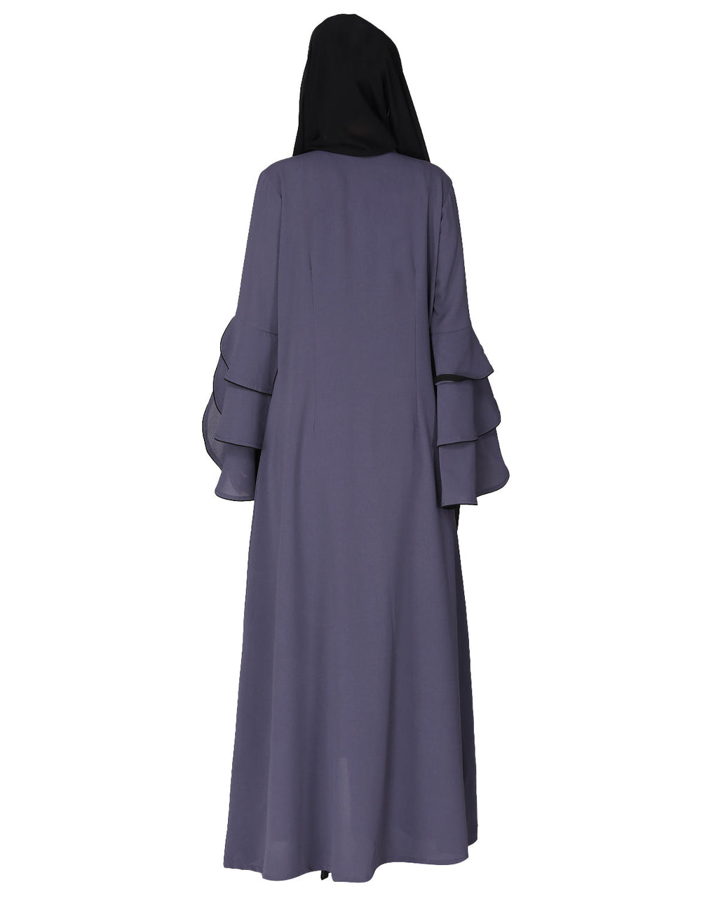 Stylish frill sleeves front open Abaya Dark Grey