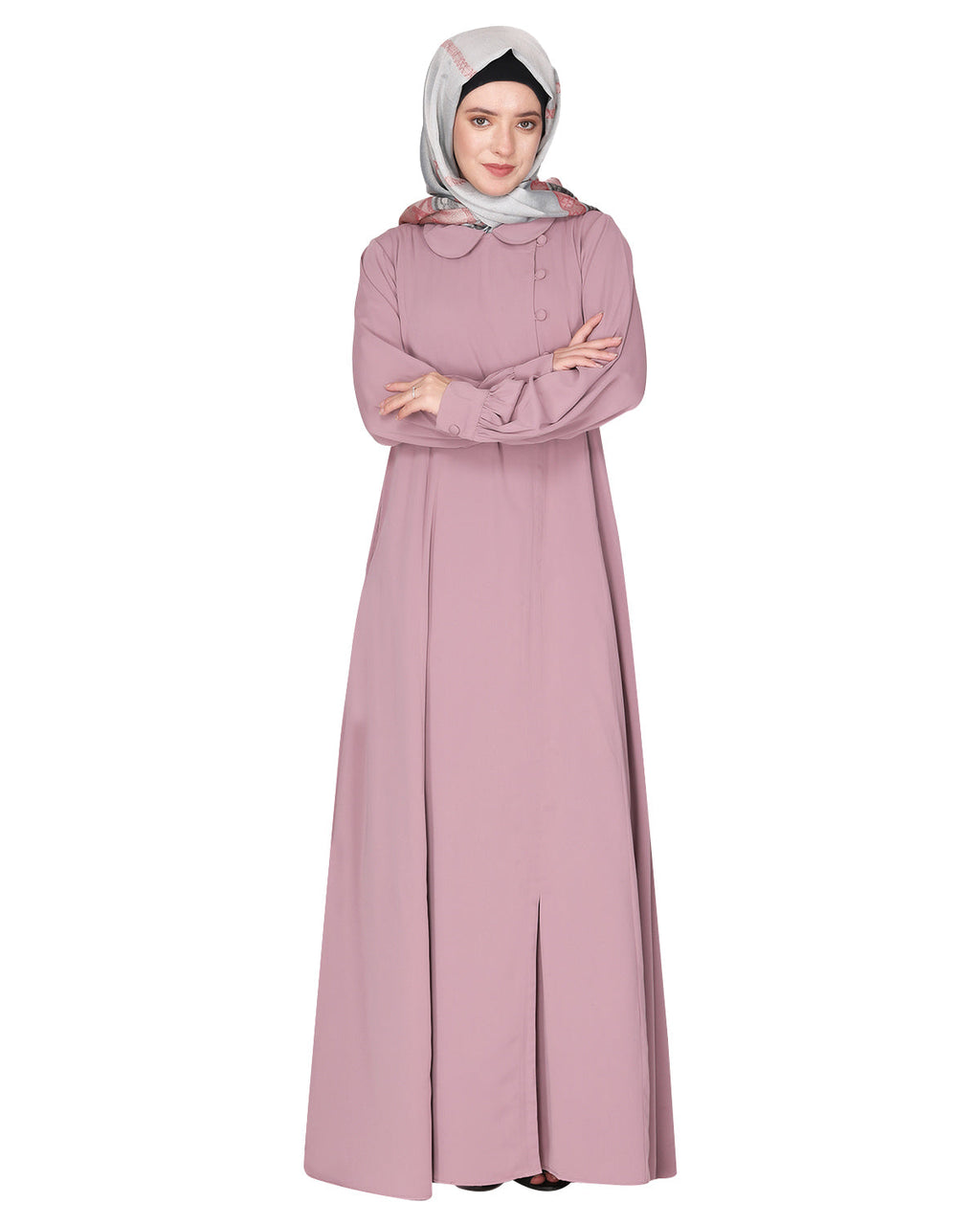 Unpretentious simple Abaya with fancy shirt collars Light Purple