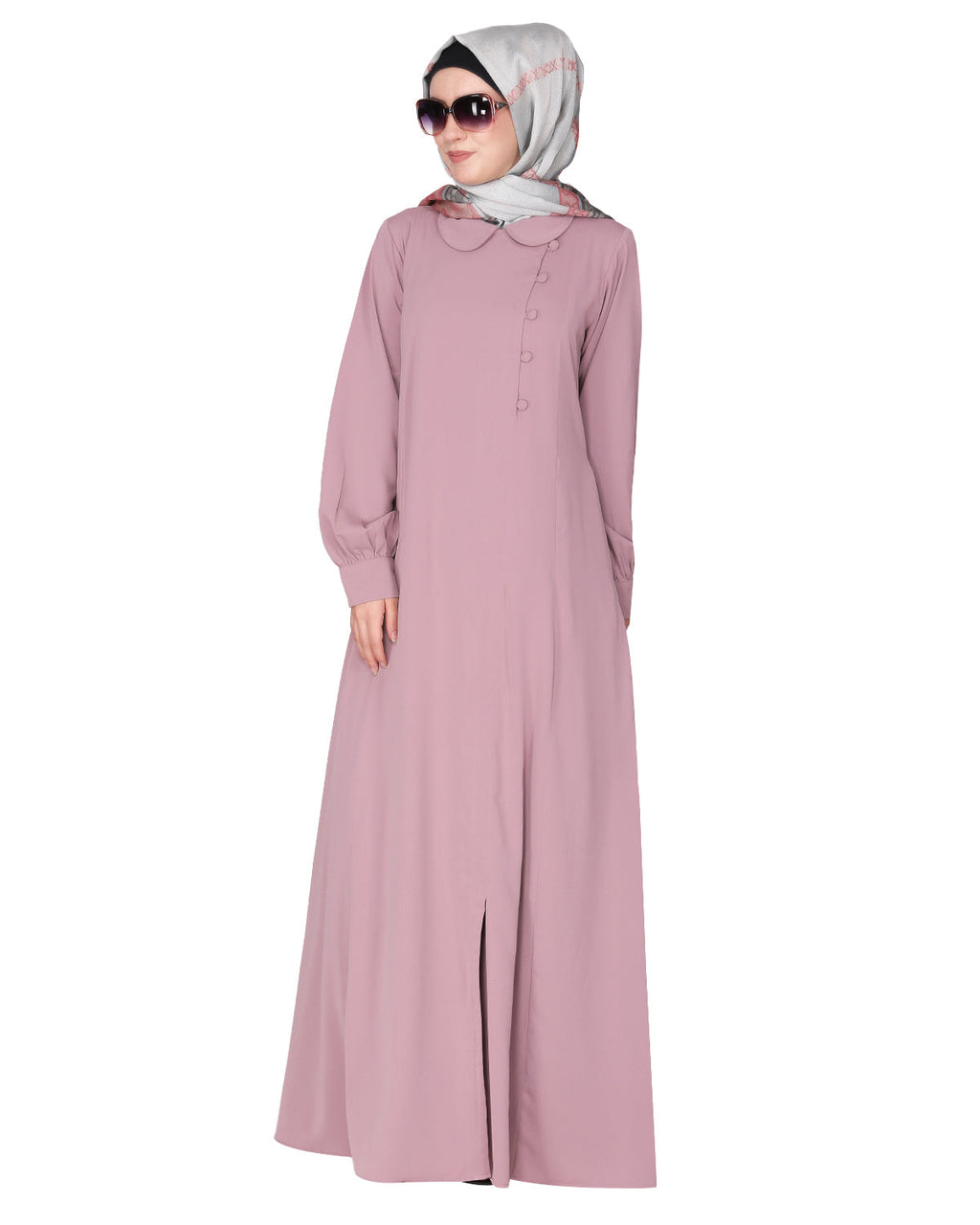 Unpretentious simple Abaya with fancy shirt collars Light Purple