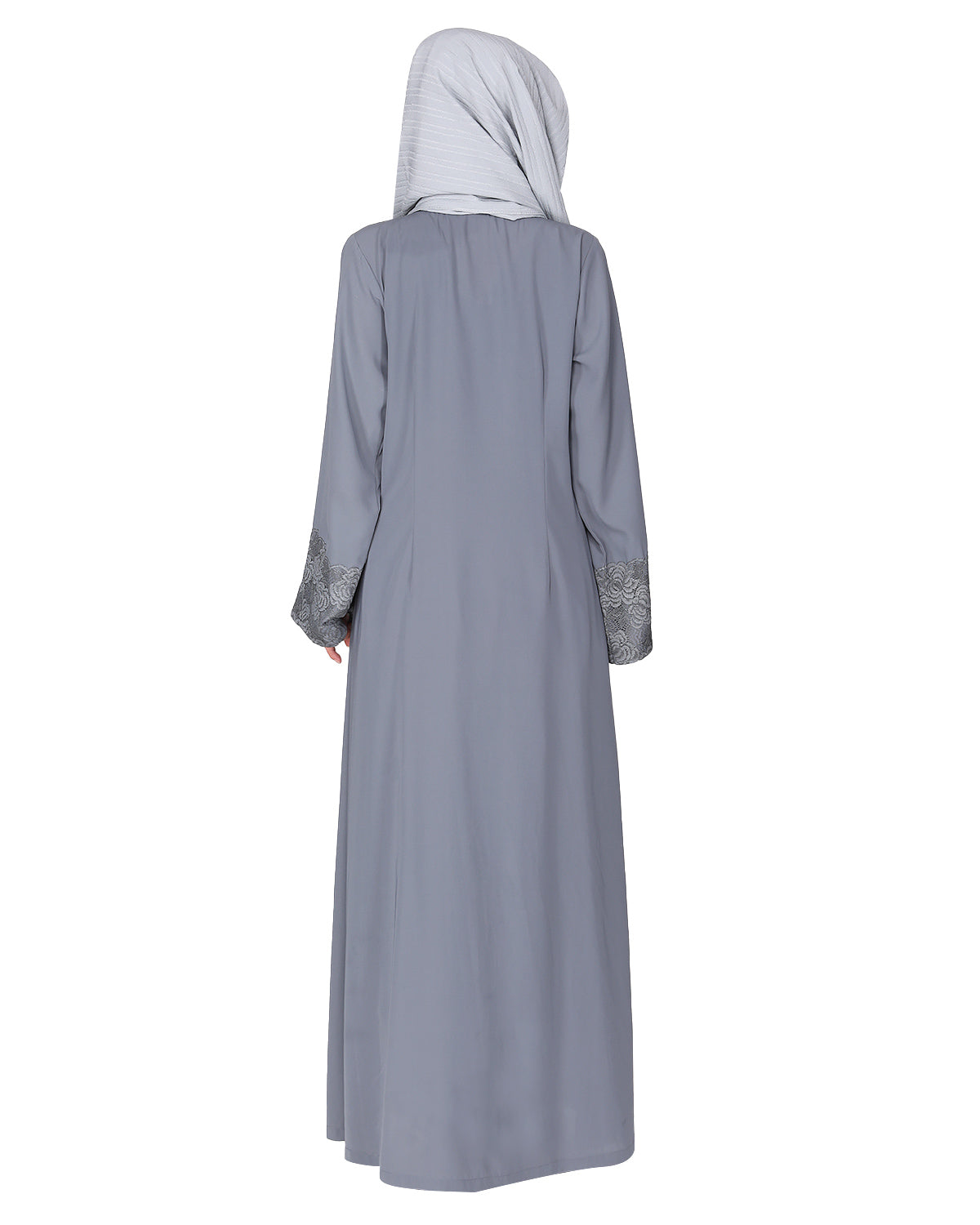 Eloquent formal widelaced front open Abaya Grey