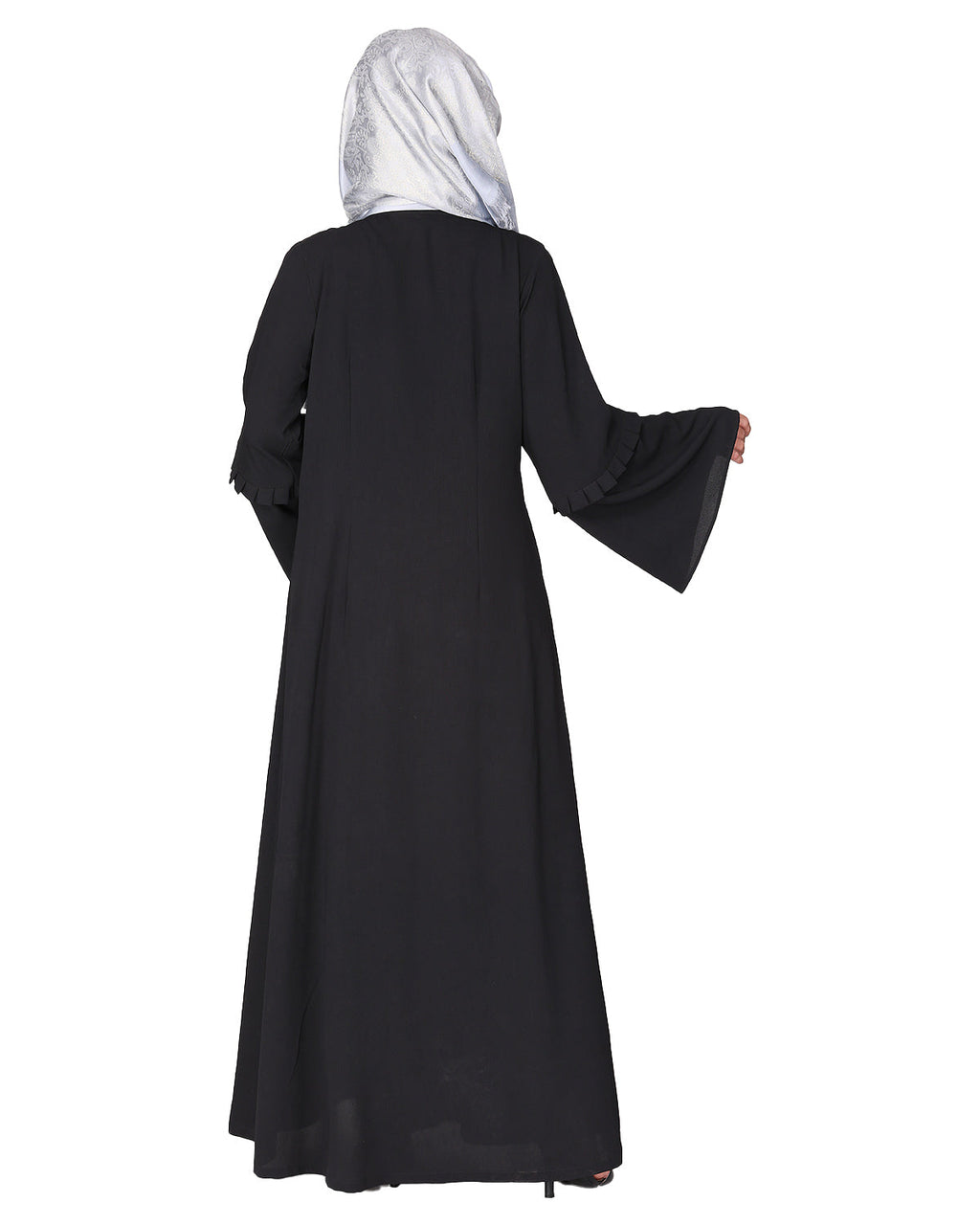 Modish pleated black abaya with conventional bell sleeves Black