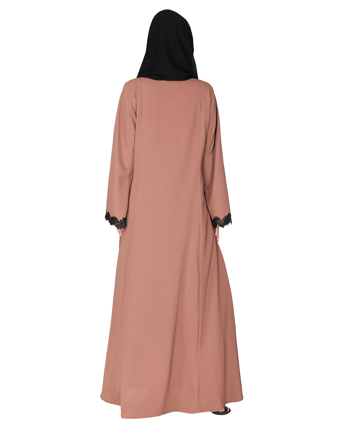 Sleek Princess cut Flamboyant laced Abaya Dark Beige