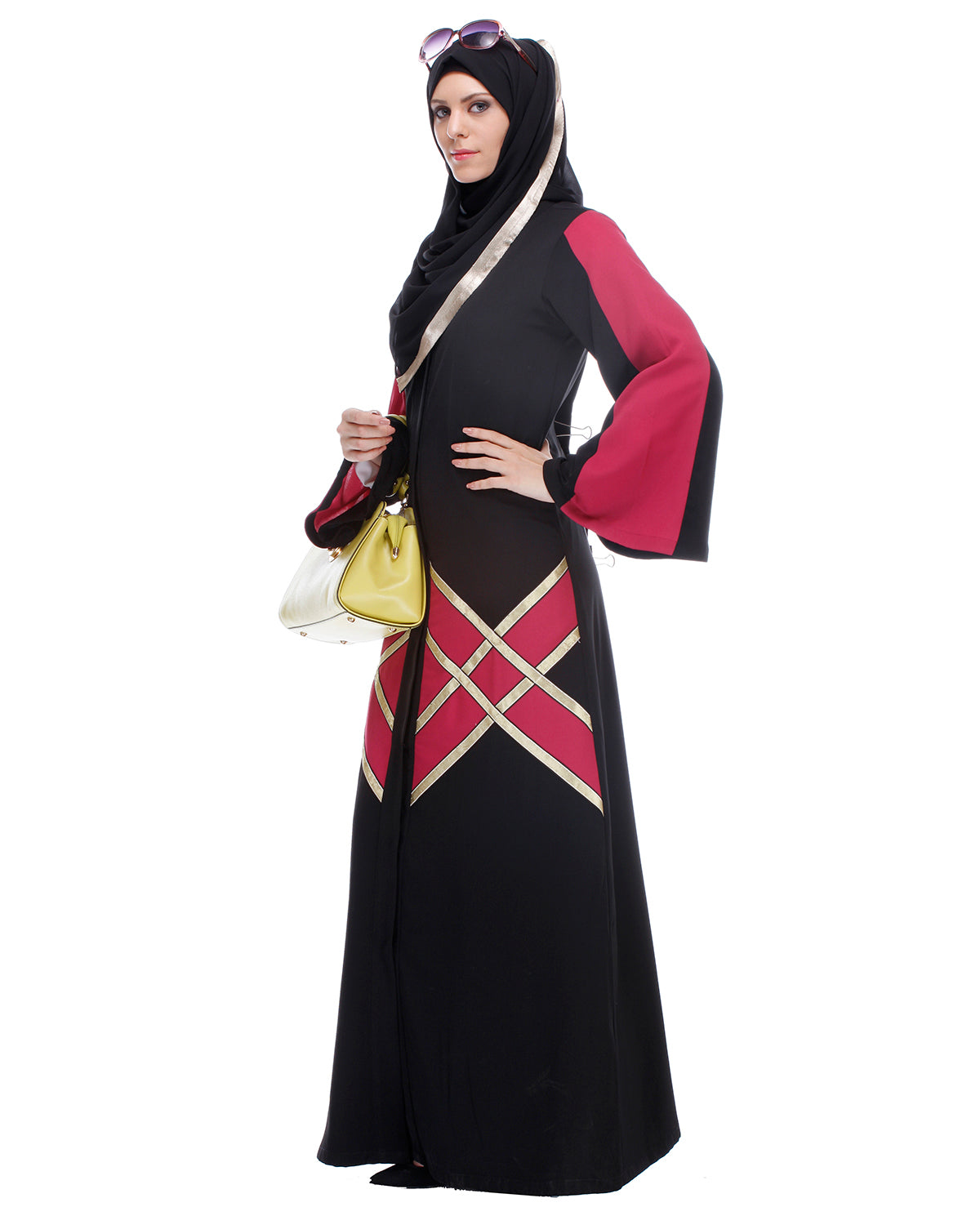 Black And Magenta Abaya Black