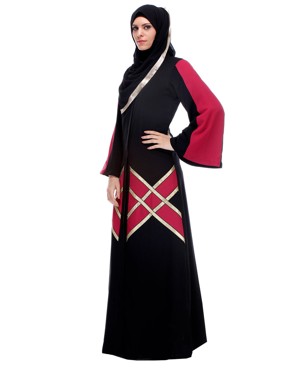Black And Magenta Abaya Black