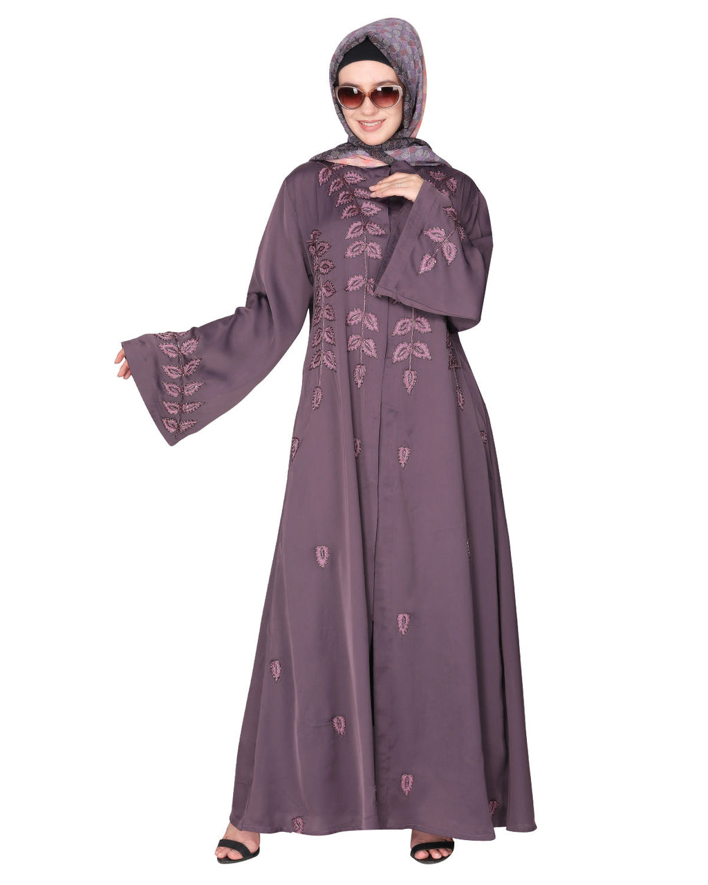 Stems & Leaves heavy embroidered dubai Style Abaya Grey
