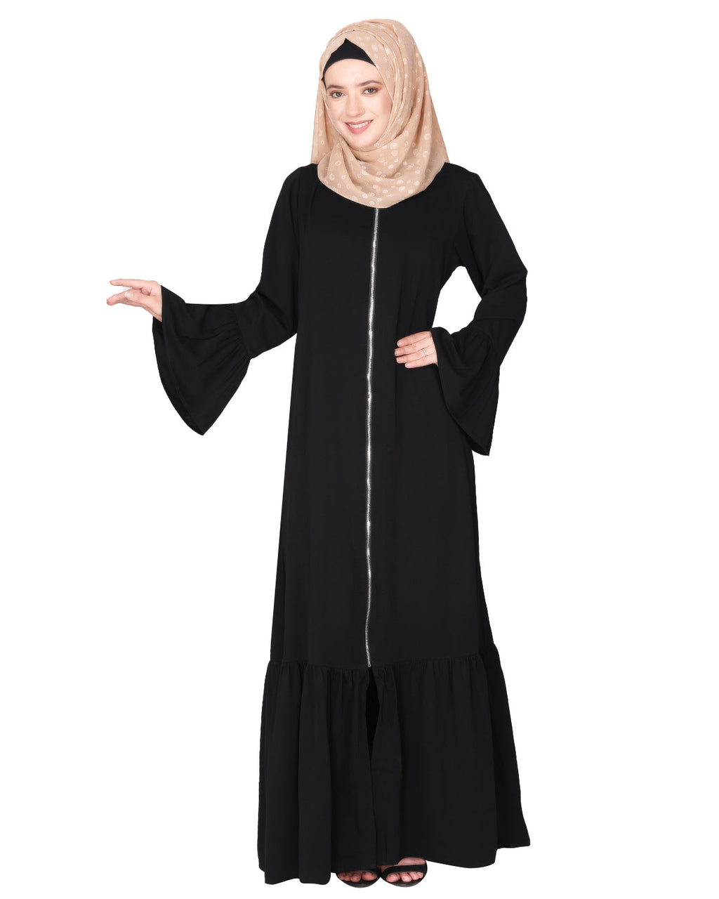 Progressive newage front open Abaya Black