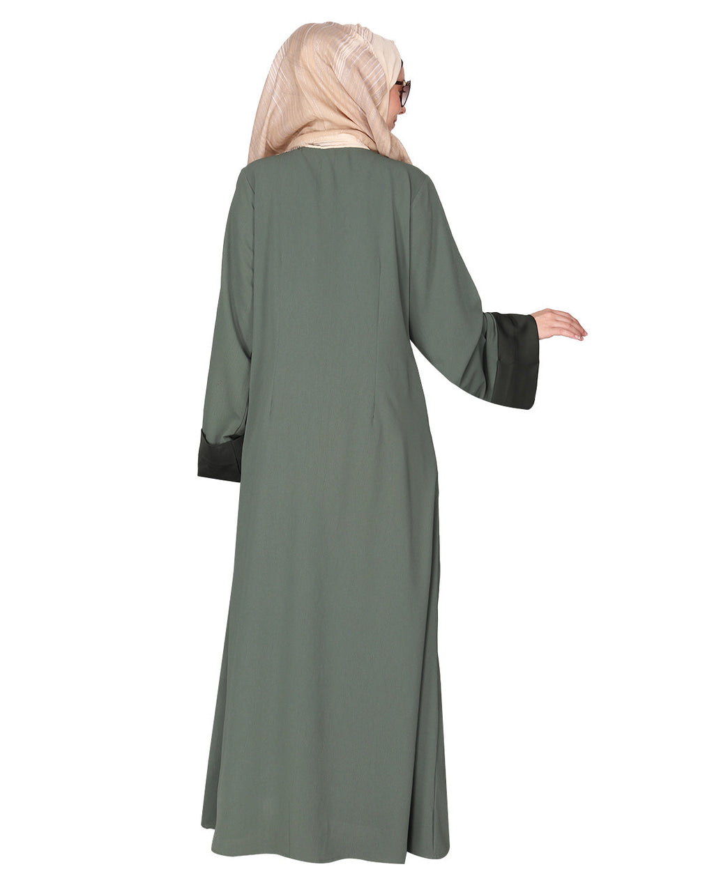 Graceful curtains style front open abaya with designer show buttons Dead Mint