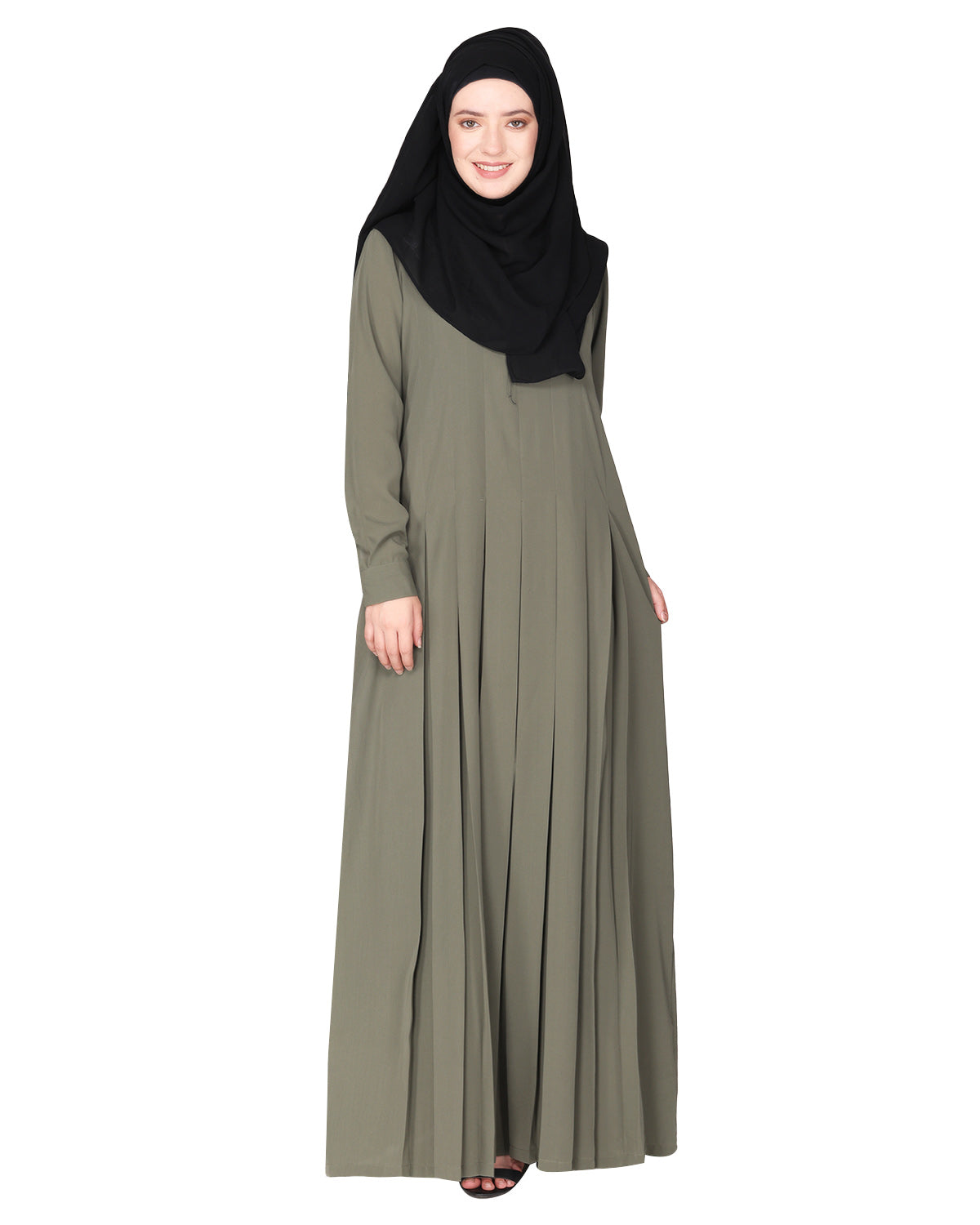 An Umbrella style stunning pleated abaya with Pinstriped Yolk Dead Mint