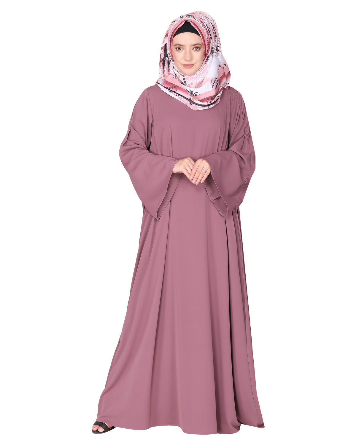 Dignified Buttons and Pintuck abaya Onion Pink