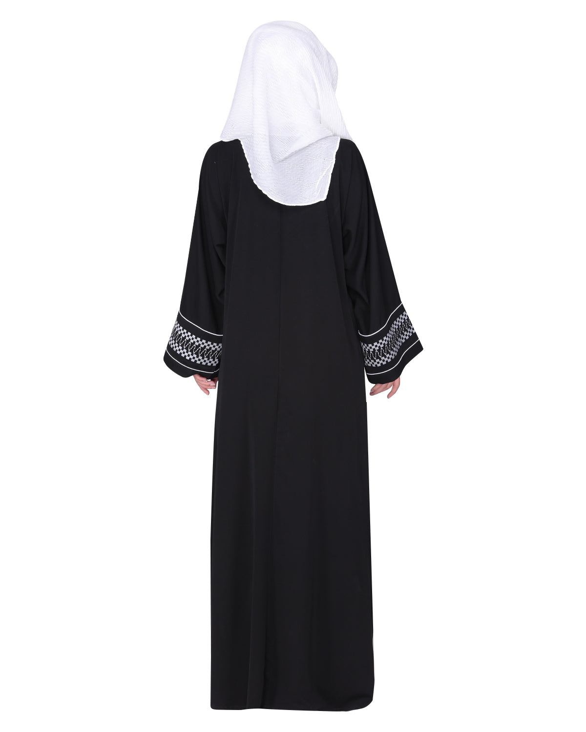 A magnificent Palestinian motif front open embroidered abaya Black