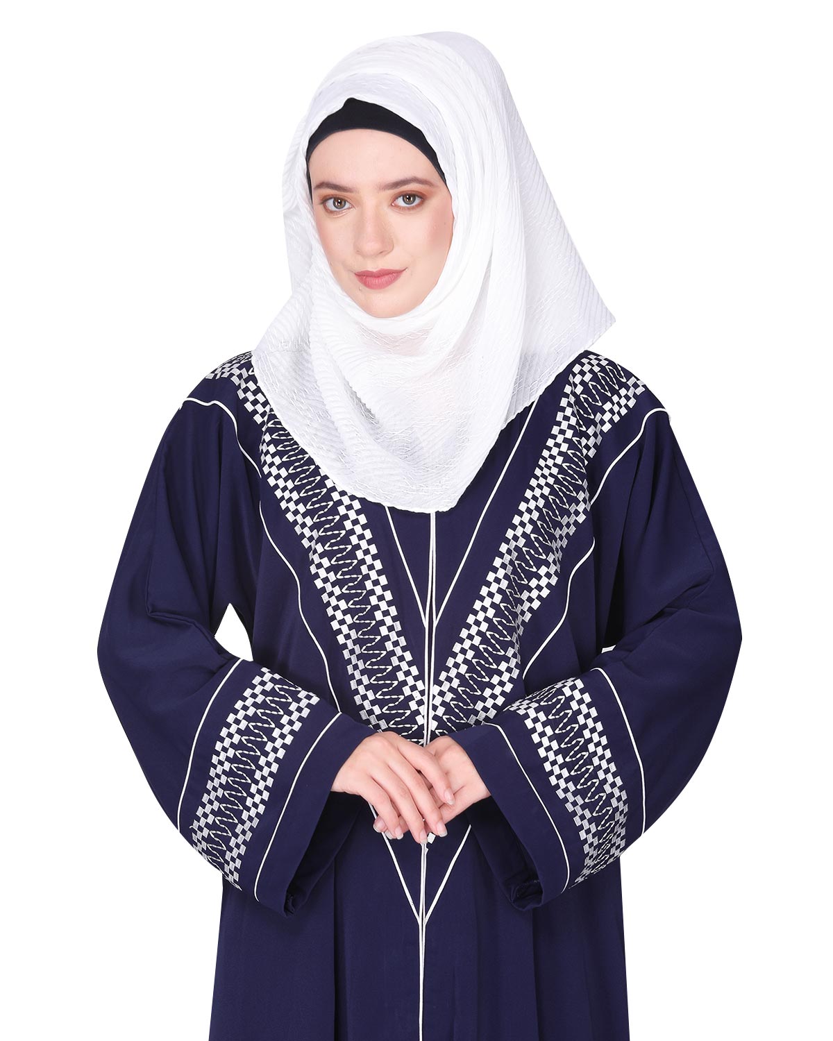 A magnificent Palestinian motif front open embroidered abaya Blue