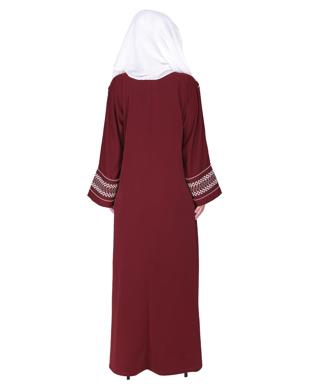 A magnificent Palestinian motif front open embroidered abaya Maroon