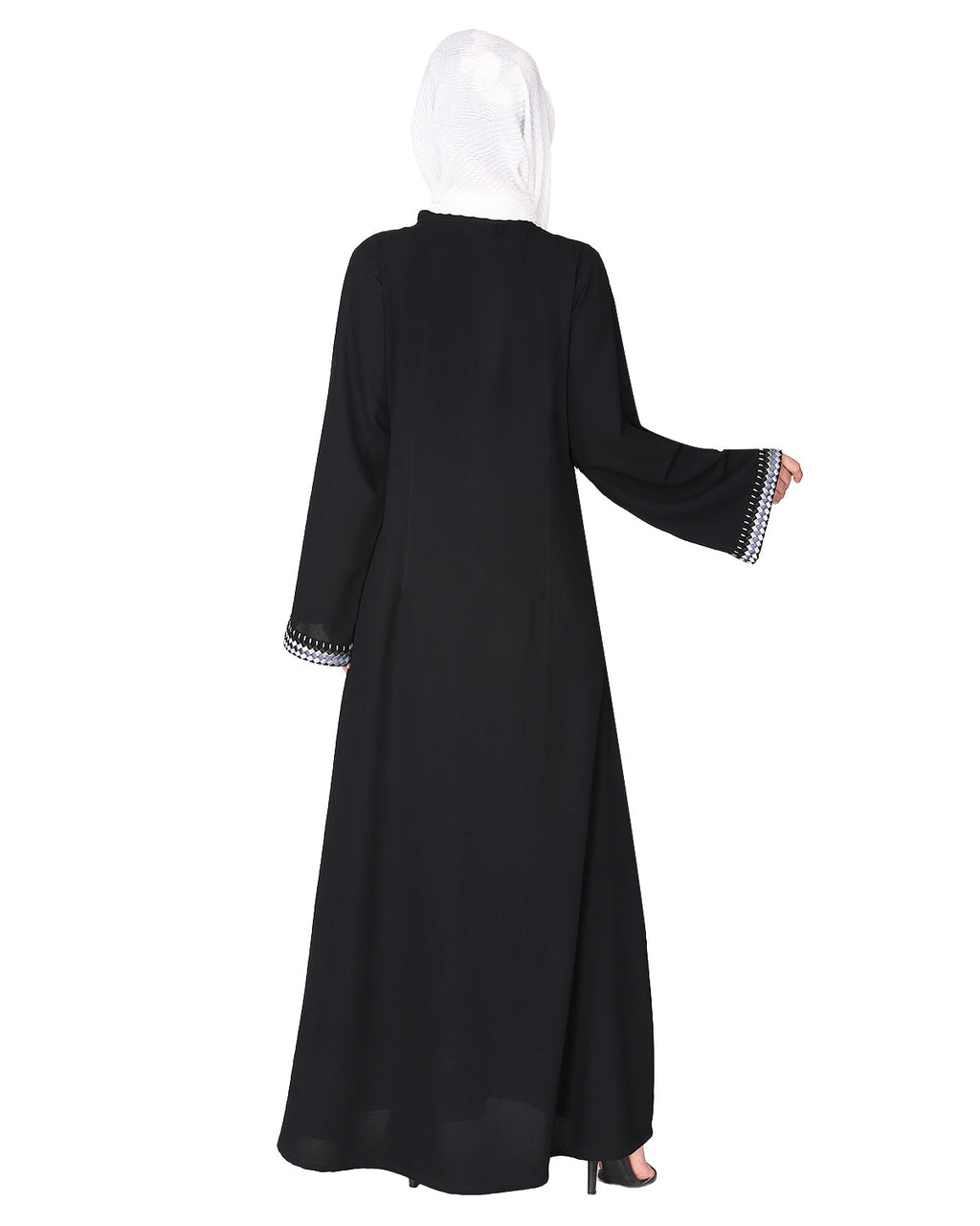 Pleasing front open abaya with beautiful checkered embroidery Black