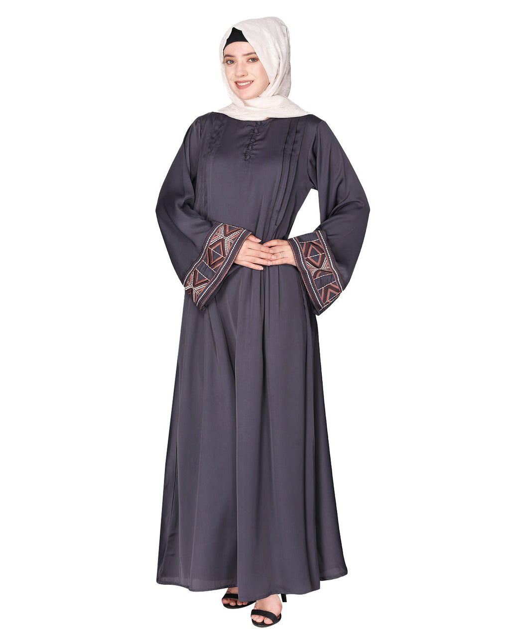 A pretty smooth flowing Bohemian Bell Sleeves abaya Grey