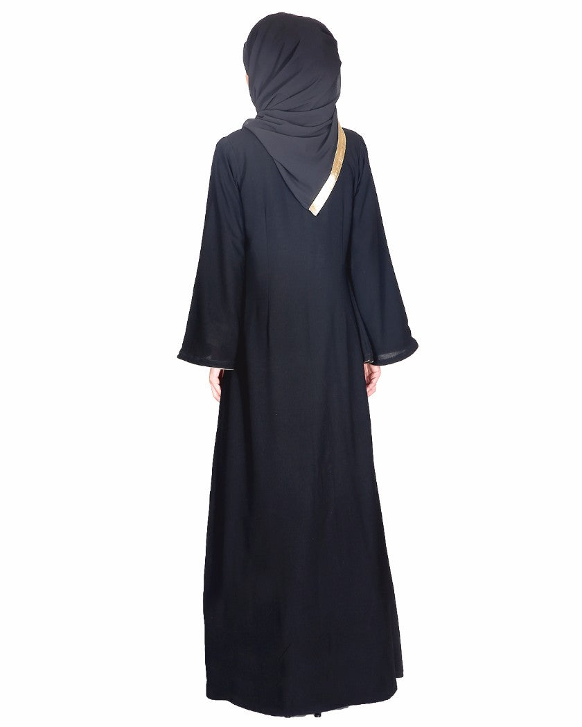 Golden Lace Embellished Abaya Black