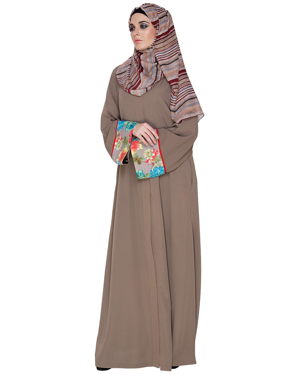 Golden Lace Embellished Abaya Brown