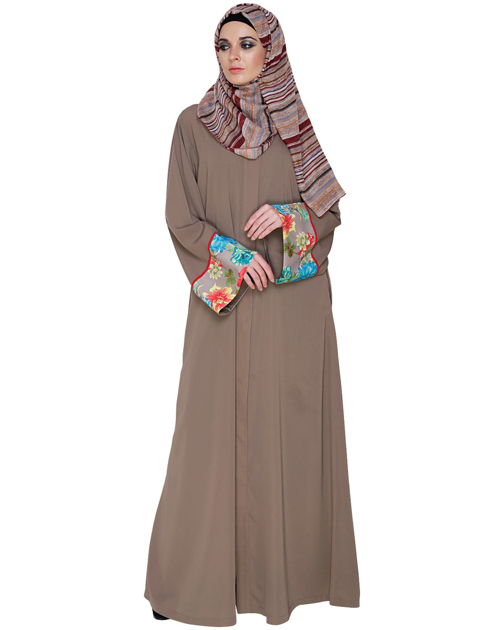 Golden Lace Embellished Abaya Brown